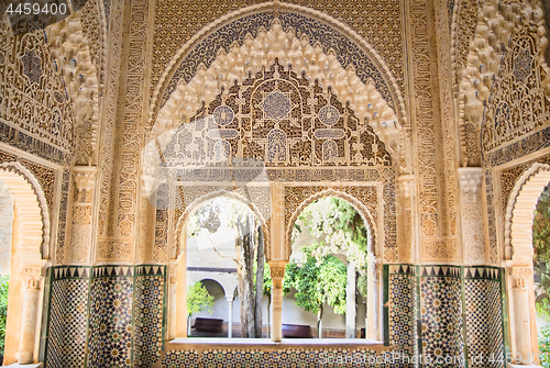 Image of Moorish architecture in one room of the Nasrid Palaces of the Al