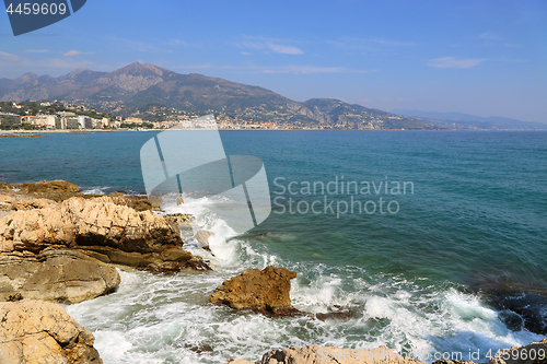 Image of Beautiful sea view on Menton from Cap Martin, French Riviera, Fr