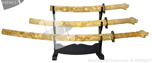 Image of Set of three replica japanese samurai swords 