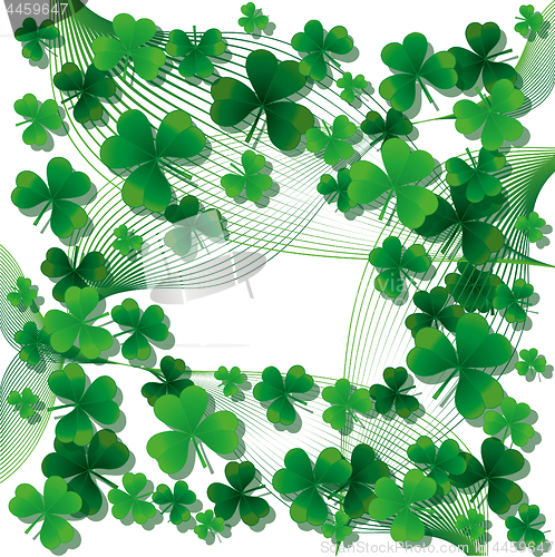 Image of Background with clovers for St.Patrick`s day with one happy clover