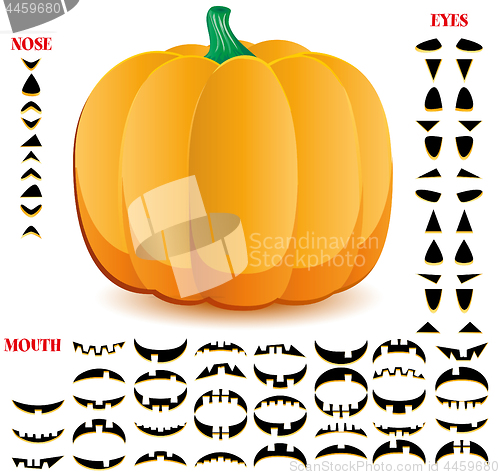 Image of Halloween pumpkin with big set of mouths, eyes and noses for Jack O`Lantern face, part 10