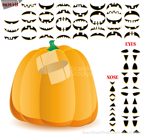 Image of Halloween pumpkin with big set of mouths, eyes and noses for Jack O`Lantern face, part 11
