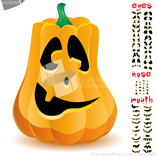 Image of Halloween pumpkin with big set of mouths, eyes and noses for Jack O`Lantern face, part 16