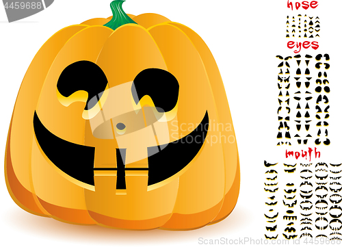 Image of Halloween pumpkin with big set of mouths, eyes and noses for Jack O`Lantern face, part 19