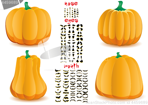 Image of Largest set of halloween pumpkins with big set of mouths, eyes and noses for Jack O`Lantern face, part 20