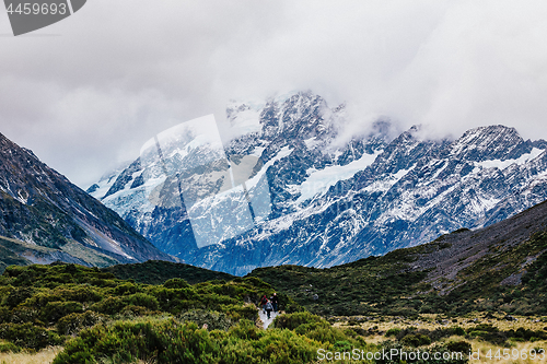 Image of Hooker Valley Track hiking trail, New Zealand.