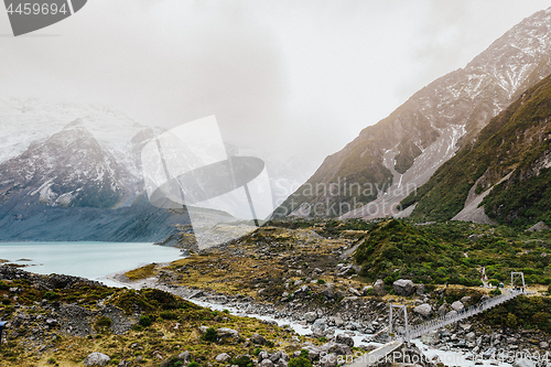 Image of Hooker Valley Track hiking trail, New Zealand.