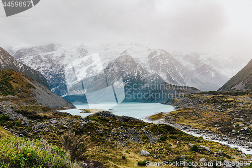 Image of Hooker Valley Track hiking trail, New Zealand.