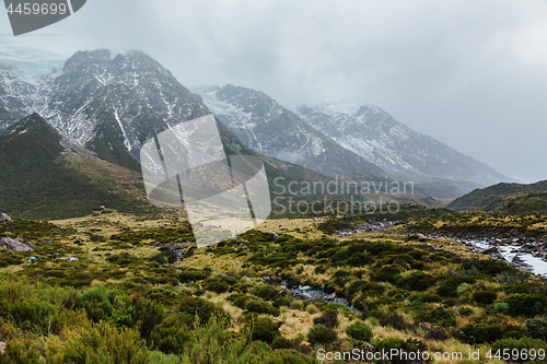 Image of Hooker Valley Track hiking trail, New Zealand.