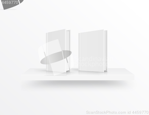 Image of Blank book cover on bookshelf over light background. Vector