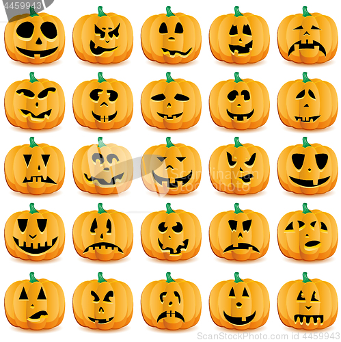 Image of Big set of halloween pumpkins with Jack O`Lantern face