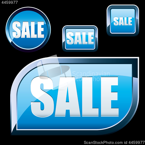 Image of Set of blue shiny sale buttons