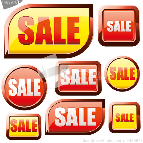 Image of Set of red and yellow shiny sale buttons