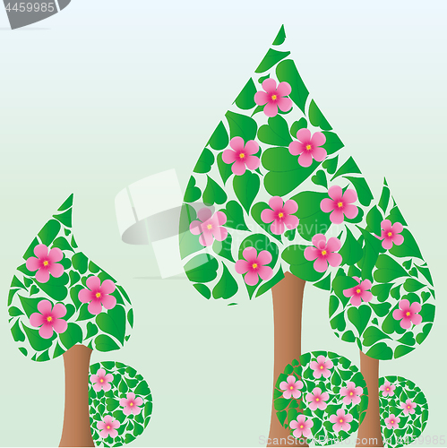 Image of Trees made from flovers, and leaves, spring or summer background