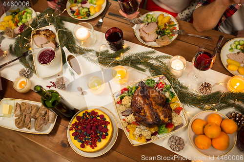 Image of roast chicken or turkey on christmas table