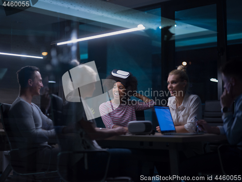 Image of Multiethnic Business team using virtual reality headset