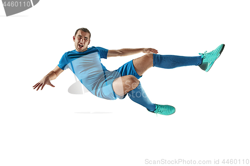 Image of Professional football soccer player isolated white background