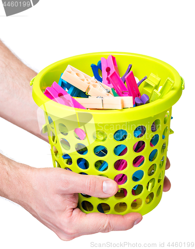 Image of Hand hold bucket with clothespin