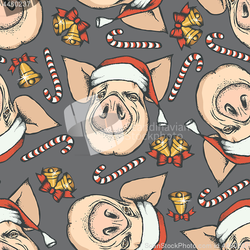 Image of Pig Christmas vector seamless pattern