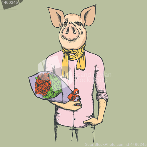 Image of Pig Christmas and New Year vector concept