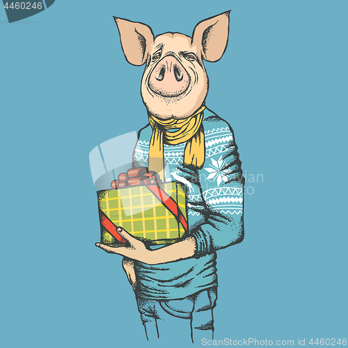 Image of Pig Christmas and New Year vector concept