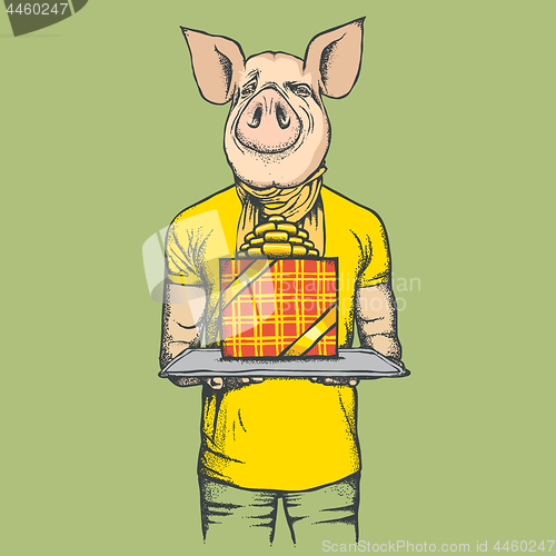 Image of Pig Christmas and New Year vector concept