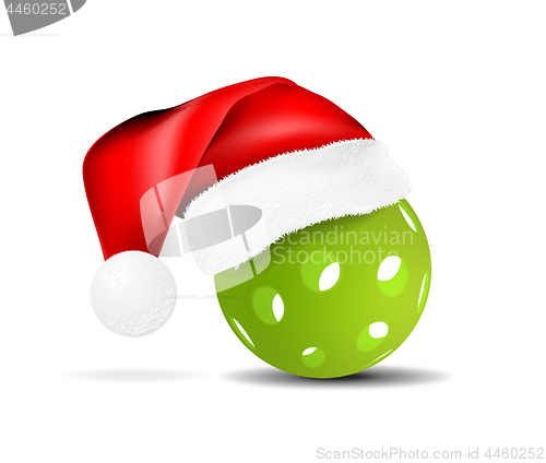 Image of Pickleball vector illustration with santa hat isolated on white background