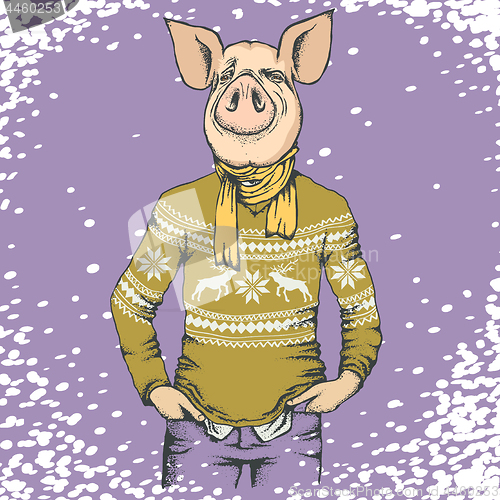 Image of Pig Christmas and New Year vector concept