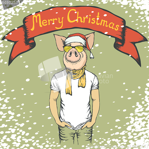 Image of Pig Christmas and New Year vector concept