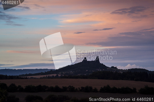 Image of Evening landscape with Trosky Castle, Czech Republic