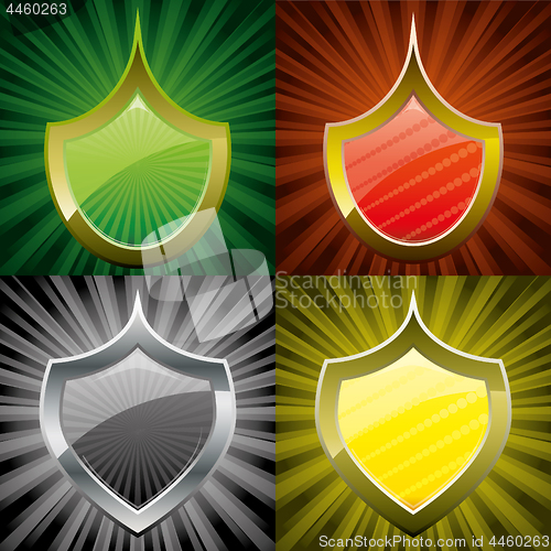 Image of Set of security shields, coat of arms symbol icon, green, red, yellow, black