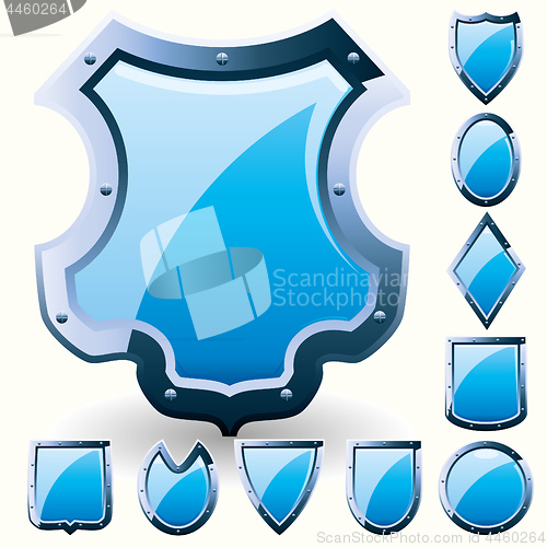 Image of Set of security shield, coat of arms symbol icon, blue