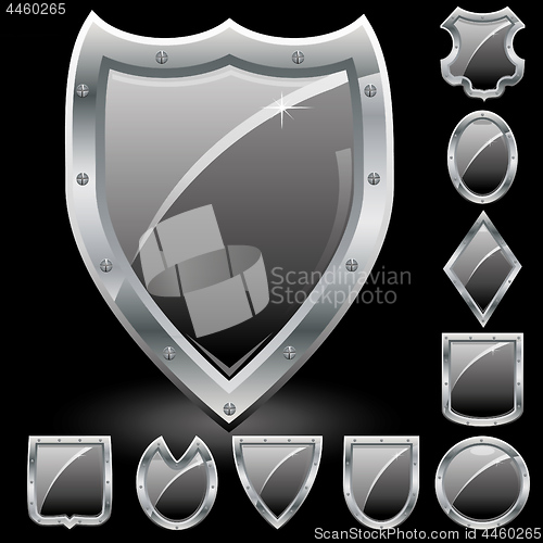 Image of Set of security shields, coat of arms symbol icons, black