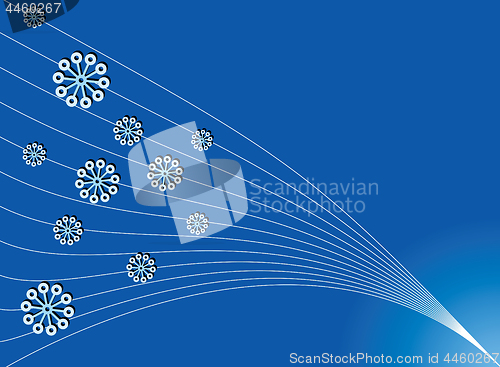 Image of Simple blue background with snowflakes or flowers