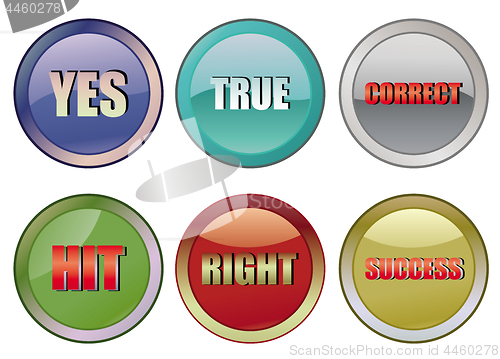 Image of Set of correct success right buttons icons