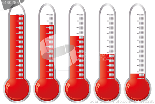 Image of Set of thermometers with different levels of indicator fluid