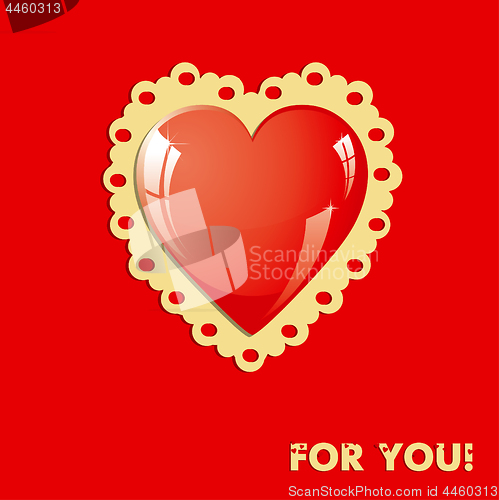 Image of Valentine card with heart on red background