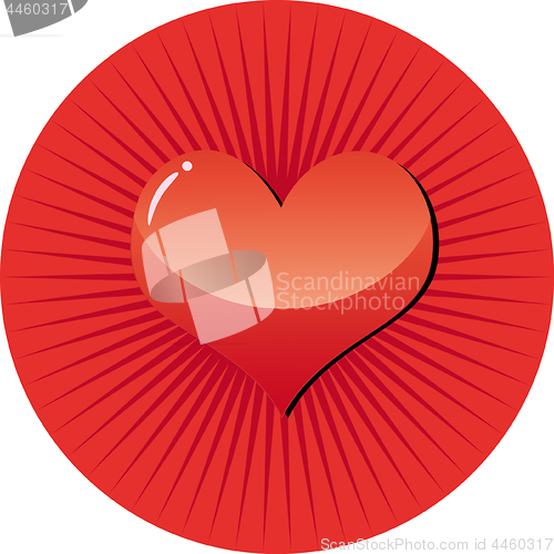 Image of Valentines card with red glitter heart in red round
