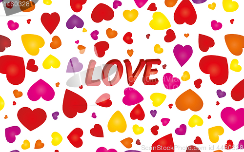 Image of Valentine background with hearts and 3d love word