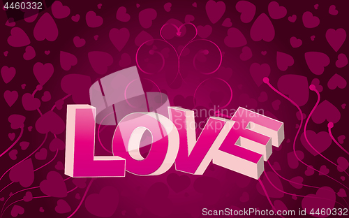 Image of Pink valentine background with big LOVE word and curls