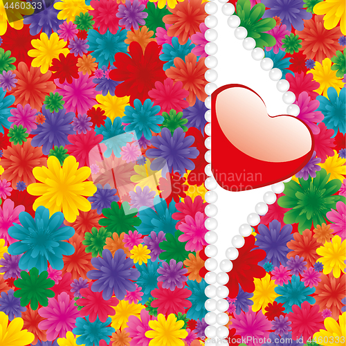 Image of Valentine background with heart, flowers and pearl