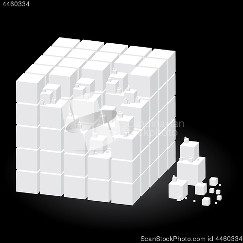 Image of Group of cubes of white color on black background