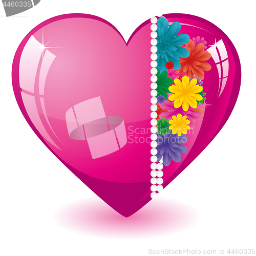Image of Valentine background with pink heart and flowers