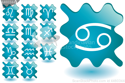 Image of Blue glass blots as zodiac icons