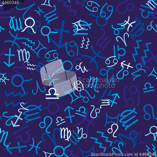 Image of Blue seamless pattern with zodiac icons