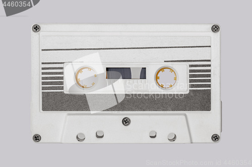 Image of Retro white audio cassette tape isolated on white background.