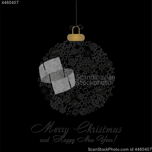 Image of Black Christmas Card with Black Christmas Ball made from  Press out Black Snowflakes on Black Background