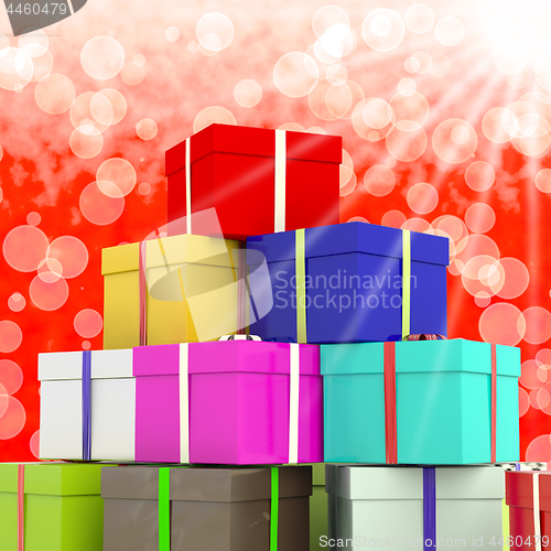 Image of Multicolored Giftboxes  With Bokeh Background As Presents For Th