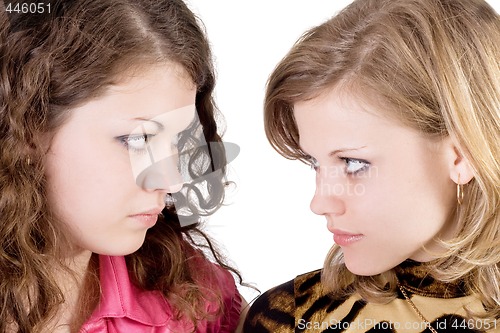 Image of Portrait of the two beauty young women. Isolated 