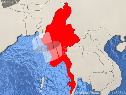 Image of Myanmar on map